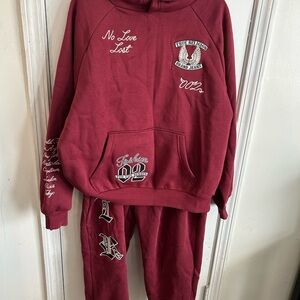 True Religion Burgundy Track Pants & Hoodie Set